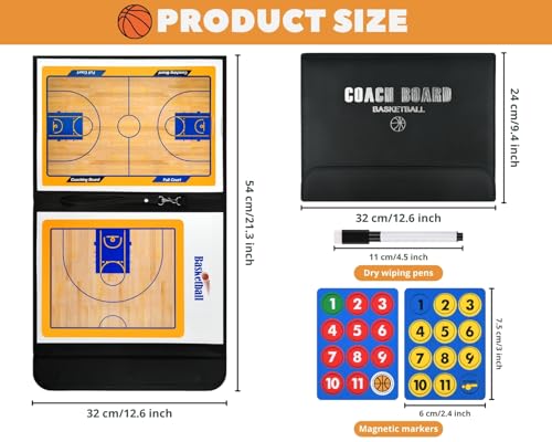 Magnetic Basketball Coaching Board Coaches Clipboard Tactical Board Kit with Dry Erase Surface, Portable Strategy Coach Board