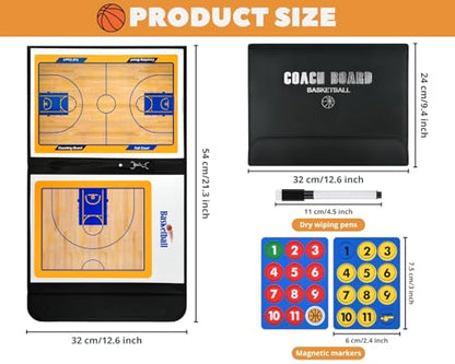 Magnetic Basketball Coaching Board Coaches Clipboard Tactical Board Kit with Dry Erase Surface, Portable Strategy Coach Board