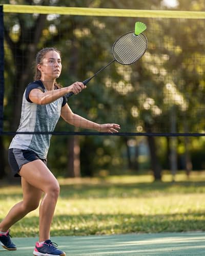 16.8FT Portable Badminton Net with Carry Bag, Height Adjustable Volleyball Net 3.5-5Ft, Complete Pickleball Set with Badminton Rackets, Shuttlecocks, Pickleball Paddles, for Indoor Outdoor Use