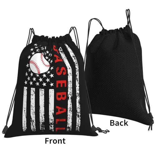 American Baseball Flag Unisex Drawstring Backpack Bag Sport Gym Travel Swim Sackpack - color: American Baseball Flag3