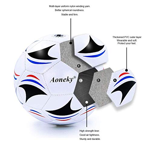 Aoneky Soccer Ball with Pump - color: 1 Pack with 1 Pump - White/Black/Blue/Red, size: 3
