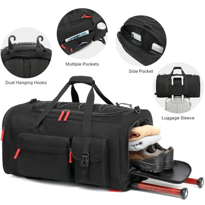 Large Baseball Duffle Bag Softball Backpack for Adult & Youth, 65L Spors Gym Duffel Equipment Bag with Shoe Compartment and Bat Holder, Catchers Gear Bag Fits Batting Mitten, Tball Gear, Helmet - color: Black