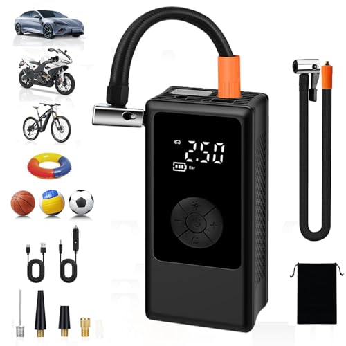 Tire Inflator Portable Air Compressor for Car Ball and Basketball for Sports Balls, Auto Air Pump for Car Tires Bicycle w Gauge Values Display, 150PSI Power Battery Bike Pump Cordless
