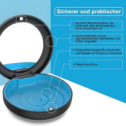 Retainer Case with Mirror, Orthodontic Dental Case for Braces, Mouth Guard, Dentures, Teeth Aligner, Night Guard Container Storage Holder Black
