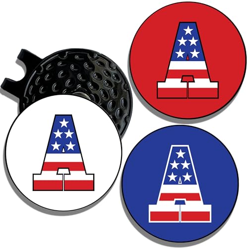 Wolf Golf Towels Golf Ball Marker Hat Clip | USA Monogram | 1 Magnetic Clip + 3 Ball Markers | Patriotic Golf Accessories for Men & Women - color: A - Red White & Blue