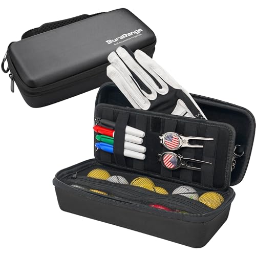 DURARANGE Golf Glove Holder Case with Glove Shaper - Portable Golf Accessories Organizer for Men & Women - Waterproof 900D Nylon, Large Capacity for Balls, Tees, Markers - Ideal Gift - color: Golf Glove Case- Black