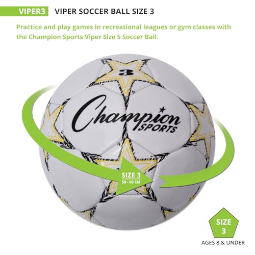 Champion Sports Viper Soccer Ball – TPU Soft-Touch Training Ball in Sizes 3,4,5 for Indoor/Outdoor Play