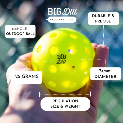 Big Dill Pickleball Co. Relish Outdoor Pickleball Balls or Indoor Pickleball Balls with Bag | Pickle Balls Pickleballs USAPA Approved (Pack of 4)