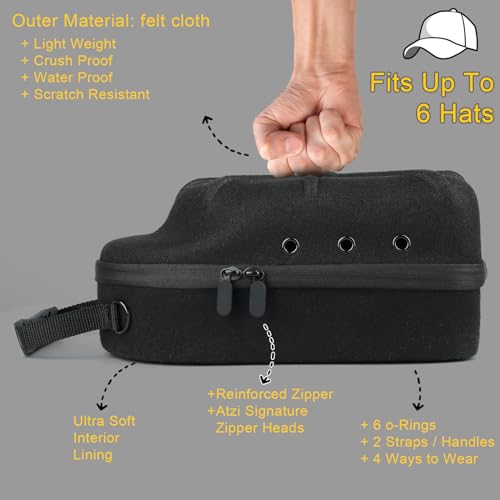 GERMUN Hard baseball hat case, Hat Carrier Travel Case with Adjustable Shoulder Strap, Hat cap case for 6 Baseball Caps - Perfect for Traveling (Black) - color: Black