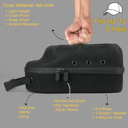 GERMUN Hard baseball hat case, Hat Carrier Travel Case with Adjustable Shoulder Strap, Hat cap case for 6 Baseball Caps - Perfect for Traveling (Black) - color: Black