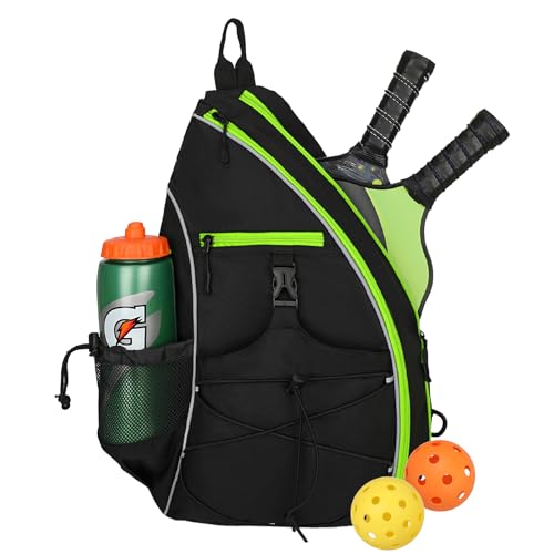 Goloni Pickleball Sling Bag for Men Women, Lightweight Pickleball Backpack with Fence Hook - color: Black Green