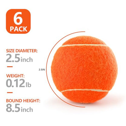 PHOEPET 6-Pack Tennis Balls for Dogs, Bulk Rubber Ball for Fetch Chew Toys Beginner Training Practice(Orange)