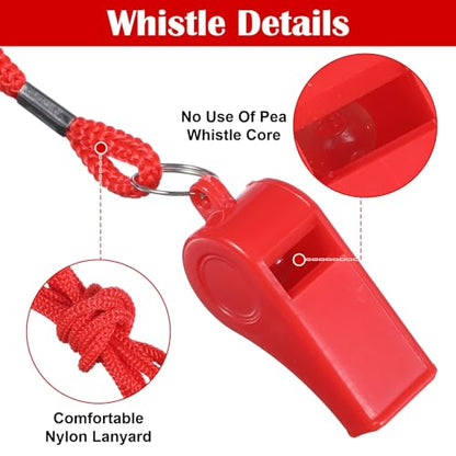 60 Pcs Whistles Bulk, Outdoor Sports Whistles with Lanyard Loud Crisp Sound Whistle for Coach Referees Training Emergency (Black, Blue, Red)