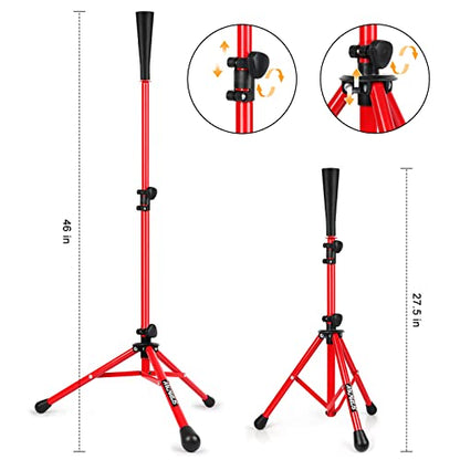 Baseball Tee Batting Tee Softball Tee Portable Travel Hitting Tee,Easy Adjustable Height,Stable Tripod Stand - color: Red