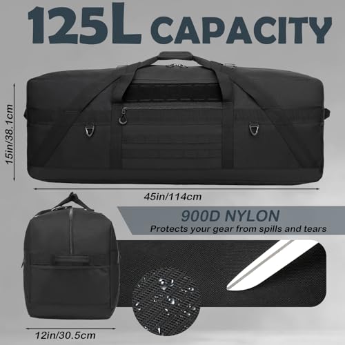 125L Extra Large Duffle Bag - Heavy Duty Duffle Bag with Multiple Pockets, Perfect as Camping Bag Travel Storage Tent Storage Sports Equipment Bag for Coaches & More, Black