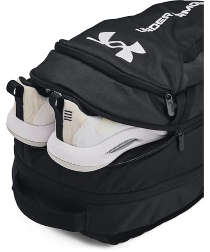 Under Armour Unisex-Adult Hustle 6.0 Backpack - Mens and Womens, (002) Black/Black/White, One Size Fits Most - color: (002) Black / Black / White, size: One Size