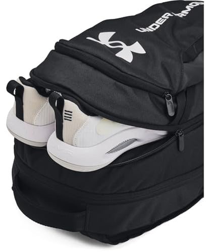 Under Armour Unisex-Adult Hustle 6.0 Backpack - Mens and Womens, (002) Black/Black/White, One Size Fits Most - color: (002) Black / Black / White, size: One Size
