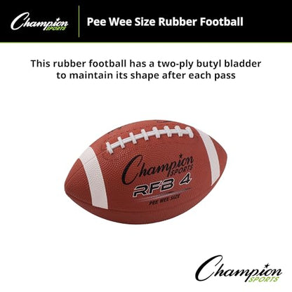 Champion Sports Rubber Football – Durable All-Weather Ball for Pee Wee to Official Sizes, Indoor & Outdoor Play - style: Pee Wee Size (Ages Up to 9)