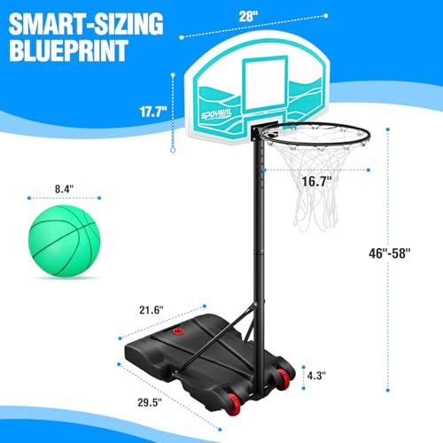 SPOYNAL Pool Basketball Hoop 7-Height Adjustable Swimming Pool Basketball with LED Light, 2 Balls & Pump, Portable Water Basketball Goals System
