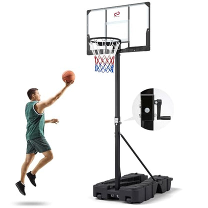 GYMAX Basketball Hoop, 7.54-10ft Adjustable Portable Basketball Goal with Extra Thick Fillable Base, Foldable, Shatterproof PC Backboard, Indoor & Outdoor for Driveway, Backyard, Court, Adults Teens