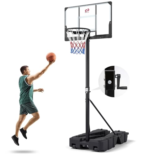 GYMAX Basketball Hoop, 7.54-10ft Adjustable Portable Basketball Goal with Extra Thick Fillable Base, Foldable, Shatterproof PC Backboard, Indoor & Outdoor for Driveway, Backyard, Court, Adults Teens
