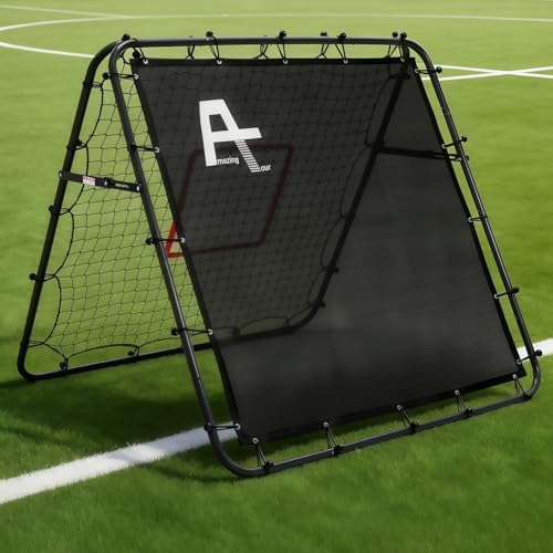 Adjustable Soccer Rebound Net | Double-Angle Soccer Trainer with Steel Frame | Portable Folding Rebounder for Passing & Shooting Practice | Outdoor Sports Equipment for Youth & Adult - size: 4×4×4.3FT