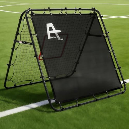 Adjustable Soccer Rebound Net | Double-Angle Soccer Trainer with Steel Frame | Portable Folding Rebounder for Passing & Shooting Practice | Outdoor Sports Equipment for Youth & Adult - size: 4×4×4.3FT