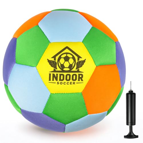 UBeesize Indoor Soccer Ball Size 4, Silent Soft Foam Soccer Ball for Indoor Training, Lightweight House Soccer Ball for Practice, Ball Control, Juggling and Skills Training (Deflated) - color: Rainbow