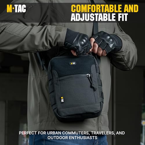 M-Tac Men's Shoulder Sling Bag Canvas Messenger Crossbody Bag for Men and Women Durable Adjustable with Zipper Closure Satellite Tactical Bag Gen.II Black