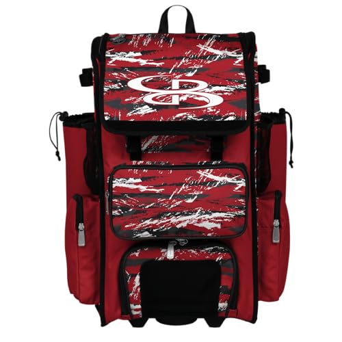 Boombah Rolling Superpack Baseball/Softball Gear Bag - Telescopic Handle - Holds 4 Bats - Wheeled Version - Razor Multiple Colors - color: Red/Black/White