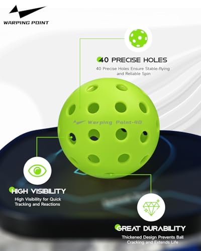 Warping Point Pickleball Balls | 26 Holes, 40 Holes | 4 Pack, 12 Pack | Meet USAPA Specifications | High Bounce Durable Practice Pickle Ball for Beginner & Intermediates | Orange, Blue, Yellow, Green