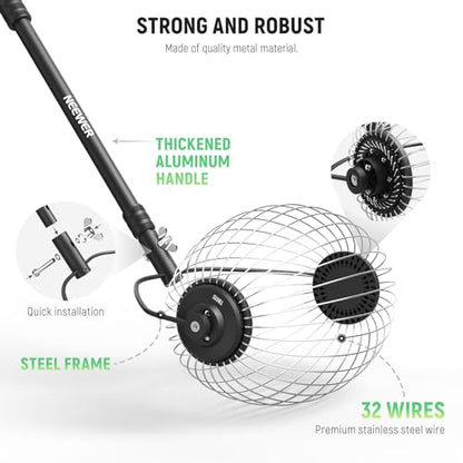 NEEWER Tennis Ball Hopper with Carry Bag, 30-58"/77-148cm Telescopic Golf Ball Retriever Pickleball Picker Upper, Rolling Collector Basket Holder Roller, Training Accessories & Equipment, TB01S