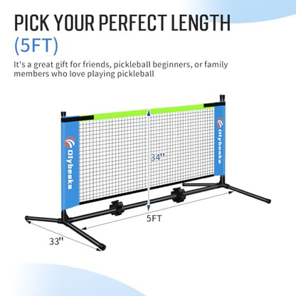 Mini Pickleball Net for Beginners Pros, Half Court Small Size Portable Pickleball Net for Driveway Backyard Outdoor Indoor with 3 Pickleballs Carry Bag, Chalk (Blue, 5ft)