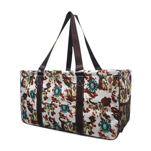Extra Large Utility Tote Reusable Grocery Bag Oversized Collapsible for Groceries, Storage, Picnic, Beach (Bulls and Cow-Black) - color: Bulls and Cow-black
