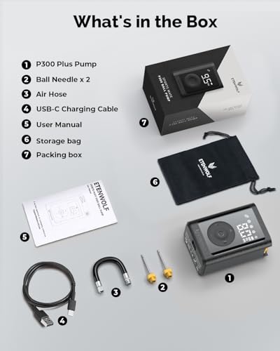 ETENWOLF P300 Plus Ball Pump, Electric Basketball Pump Inflation and Deflation, with 3200 mAh Rechargeable Battery, Air Pump for All Sports Balls - color: black