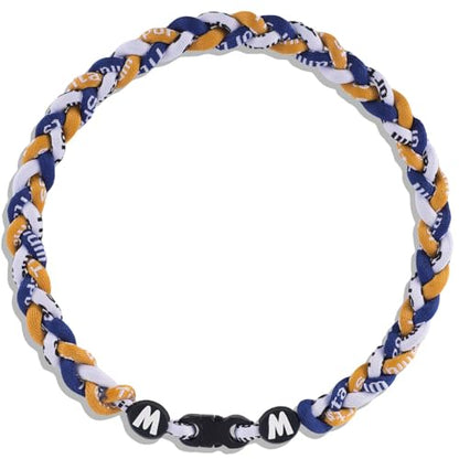Willtok Premium 18inch Baseball Necklace w/Nylon Tri-Braided Rope Tornado Design - color: Gold Navy White