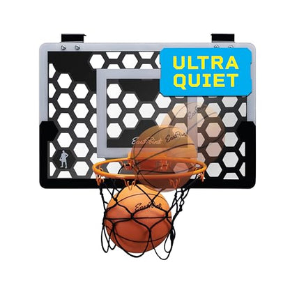 EastPoint Over-the-Door Indoor Basketball Hoop Set - Black, 18 x 12 in Backboard - Quiet Foam Ball for Indoor Basketball Game - Easy No-Drill Setup with Compact Mini Hoop for Rooms