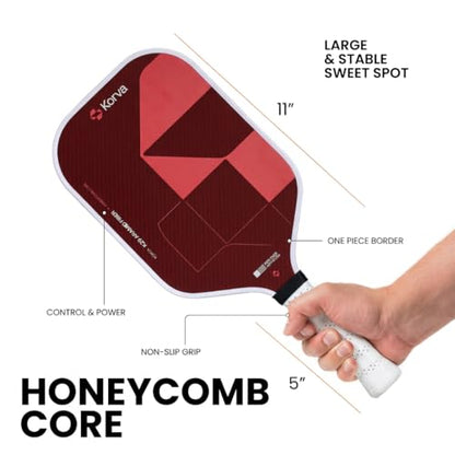 Korva Pickleball Paddle | 16mm Aramid Fiber Face, Elongated Shape, Polypropylene Honeycomb Core | Pickle Ball Paddle for Power, Spin & Control | Lightweight Performance Paddle, Red