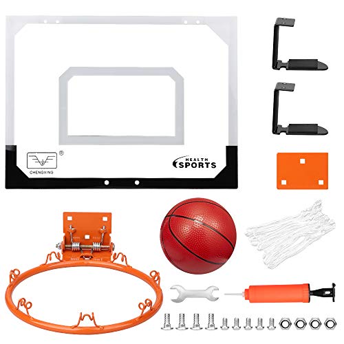 Larger Indoor Basketball Hoop with 9" Large Dunk Rim for Kids and Adults, Over The Door Basketball Hoop for Bedroom with 3 Rubber Small 6" Basketball Sport Toy Gifts - style: Shatterproof