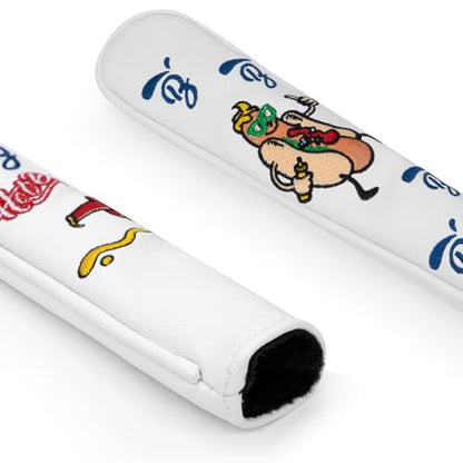 Golf Alignment Stick Cover Hot Dog Design Premium Leather Golf Cover for Alignment Stick Holds 2 Sticks, White