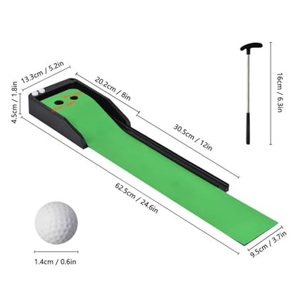 Alomejor Golf Putting Mat, Mini Putting Trainer with Automatic Ball Return Non Slip Surface for Indoor Home Office