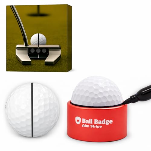 Ball Badge Aim Stripe - 360 Degree Golf Ball Line Marker Kit with Golf Bag Attachment for Perfect Alignment and Precision Putting - color: Red