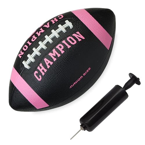 Champion Blitz Football, All-Weather Football, Enhanced Grip, Durable Rubber Cover and Molded Laces, for Outdoor Sports & Training, Includes 6 Ball Pump - color: Black/Knockout Pink, size: JR