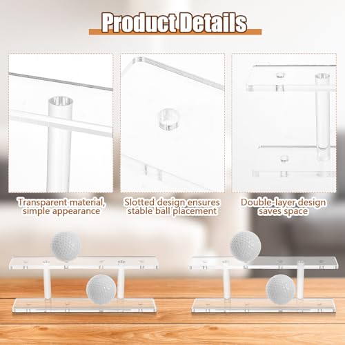 Silipull 2 Pcs Golf Ball Display Rack 8 Balls Clear Acrylic Golf Case Holder Small Table Tennis Display Stand Shelf Double Layer