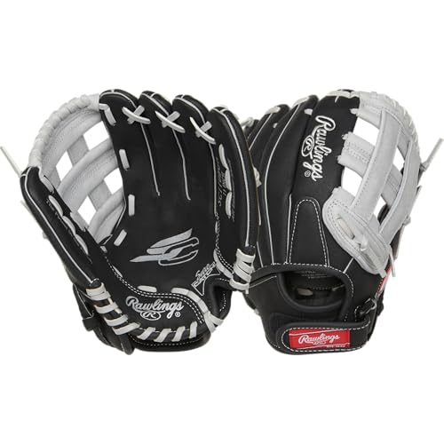 Rawlings | Sure Catch Baseball & Softball Glove | T-Ball, Youth & Adult Rec Models | Multiple Sizes & Styles - color: Black / Grey, size: 11" | Ages 7-9