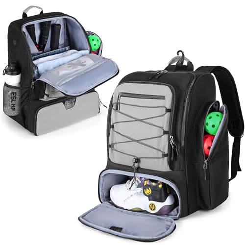 GOBUROS Pickleball Bag for 4 Paddles with Shoe Compartment, Pickleball Backpack with Fence Hook for Pickle Ball Accessories, Pickle Ball Bags for Men and Women, Bag Only - color: Gray