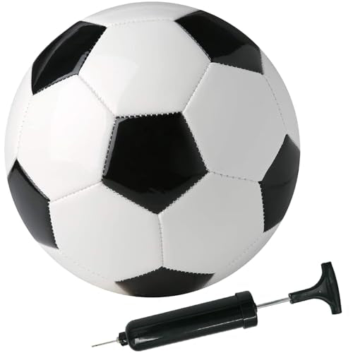 Soccer Ball Size 3 4 5 Kid Youth Adult for Fun Wear Resistant Leather Come with Inflator Training Practice Child Toy Balls Gift School Football Competition - color: White Black, style: Size 4