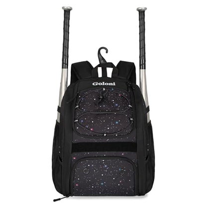 Goloni Youth Baseball Bag,Baseball Backpack with Shoes Compartment,Softball Bag with Fence Hook for T-Ball Bat & Equipment - color: Starry Sky Black