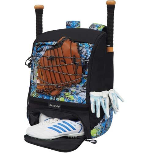 Baseball & Softball Bat Bag For Youth Adults, Sports Equipment Backpack with Shoe Compartment, Fence Hook, Bat Holder, Helmet, Baseball Glove, Big Size & Lightweight