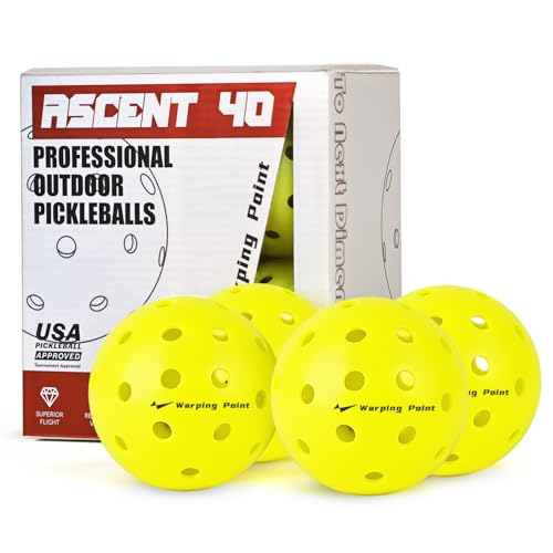 Warping Point Outdoor Pickleball Balls USAPA Approved | 4 Pack, 12 Pack | 40 Holes Competition Pickle Balls for Tournament Play | Crack Resistant Pickleball for Beginner Intermediate Pro Player - style: Outdoor - 4 Pack